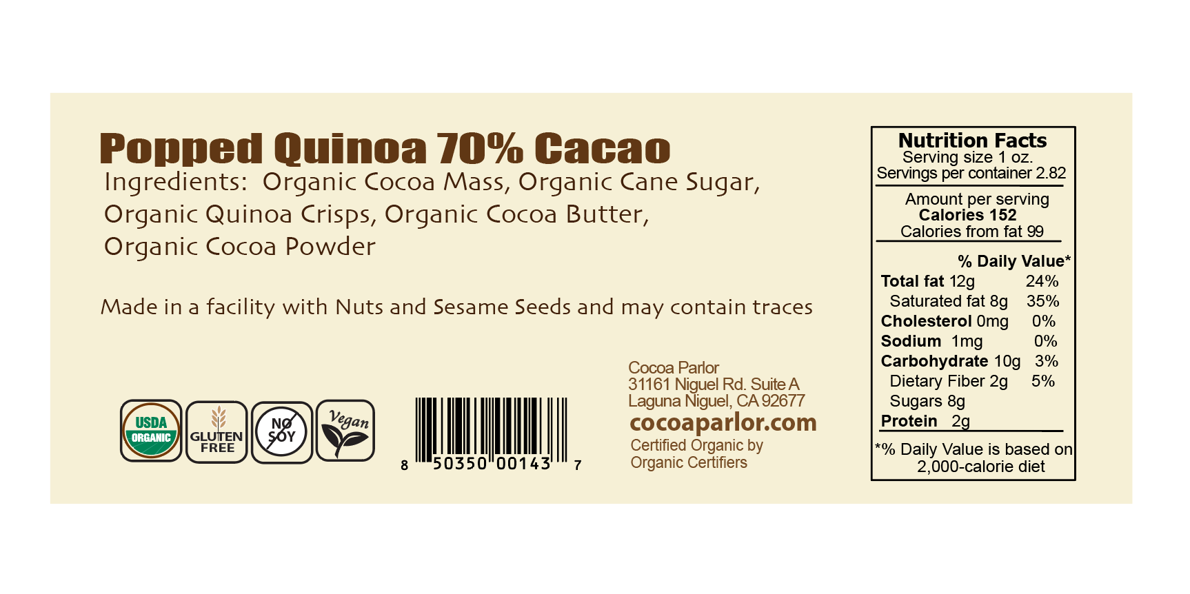 Popped Quinoa 70% Cacao